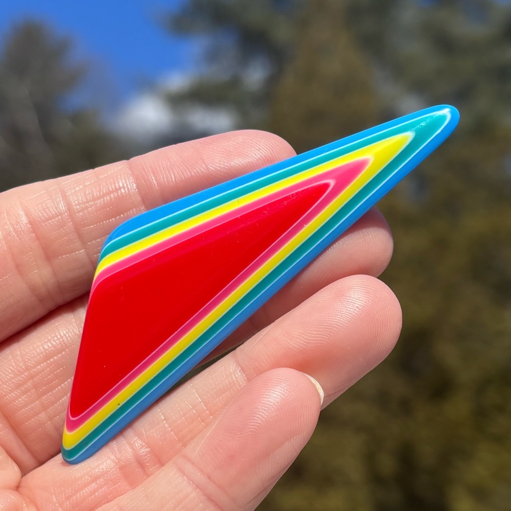 Vintage Lea Stein French Celluloid Laminated Rainbow Brooch Pin